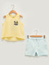 LC Waikiki Crew Neck Printed Girl's Undershirt and Shorts